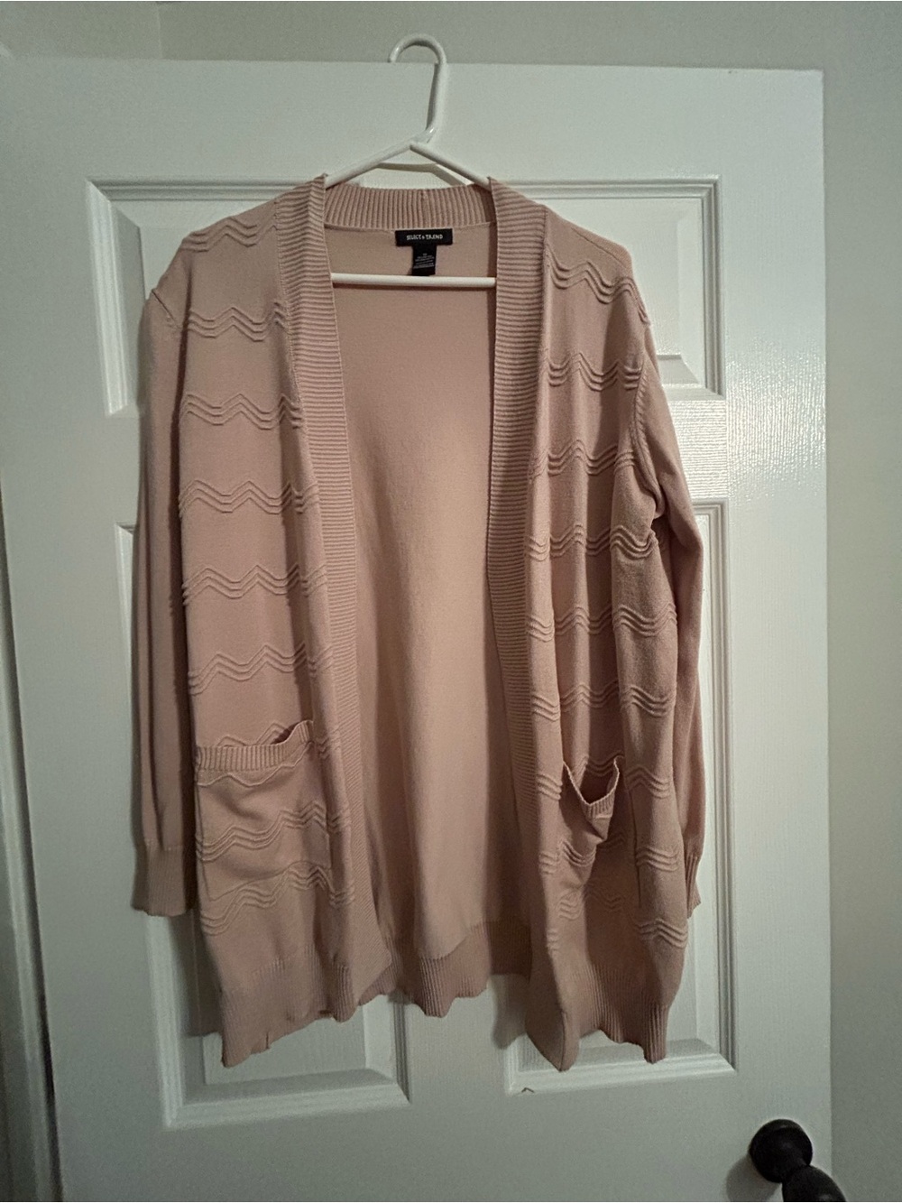 Soft Wave Knit Open-Front Cardigan in Blush Pink